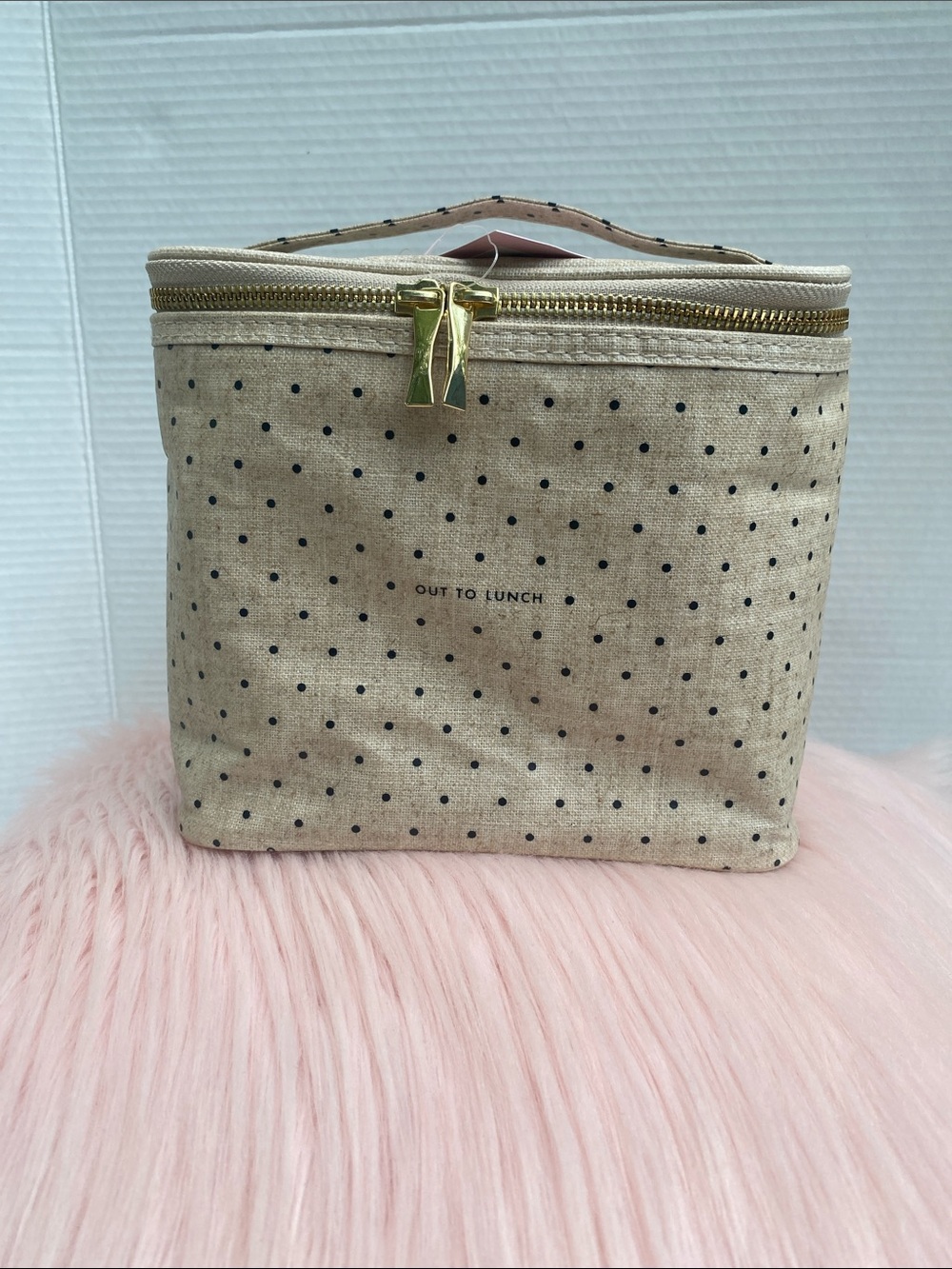 kate spade Beige Polka Dot Lunch Cosmetic Case with Gold Zipper - Picture 2 of 15